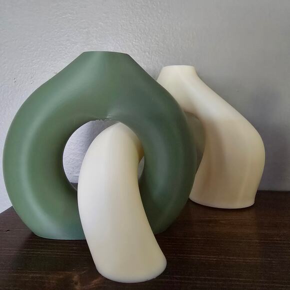 Floral Vase Set Intertwining Smooth Textured Zen Garden Art 3D Print Cream Green - Picture 1 of 12